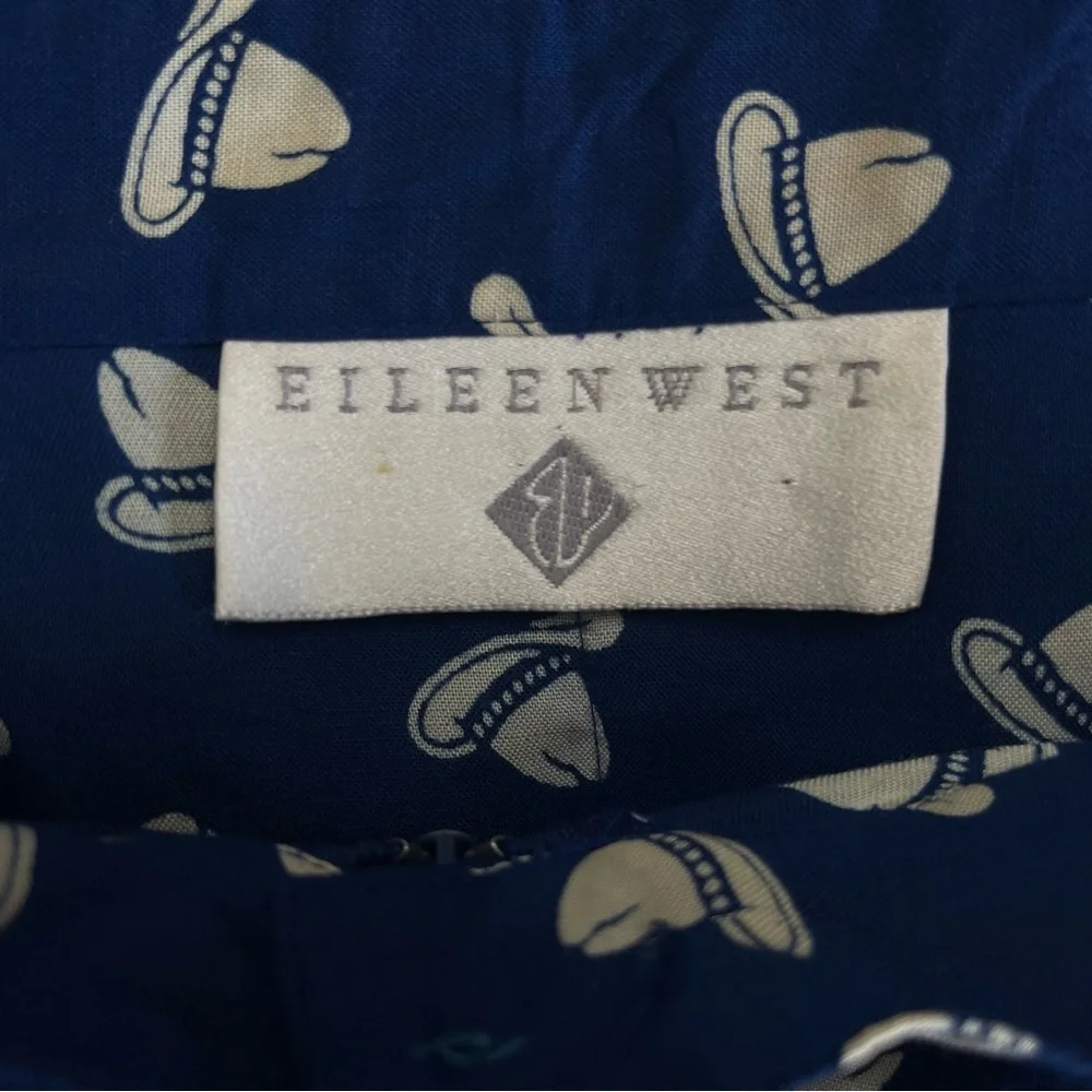 Eileen West Navy Blue A-Line Skirt with Cream Leaf Print - Picture 6 of 9